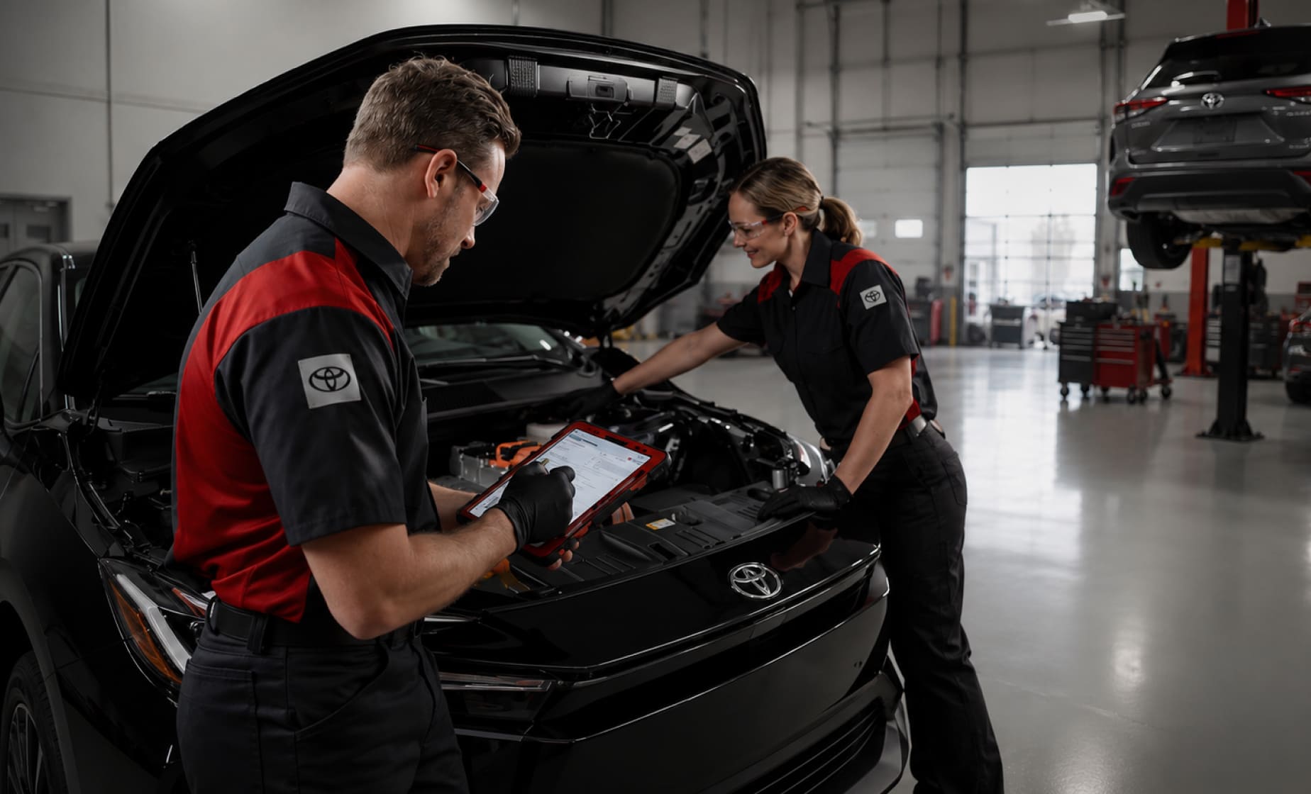 Toyota service technicians working on a Toyota near Allison Park, PA