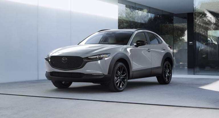 Mazda SUV displayed in a modern setting after receiving an online appraisal